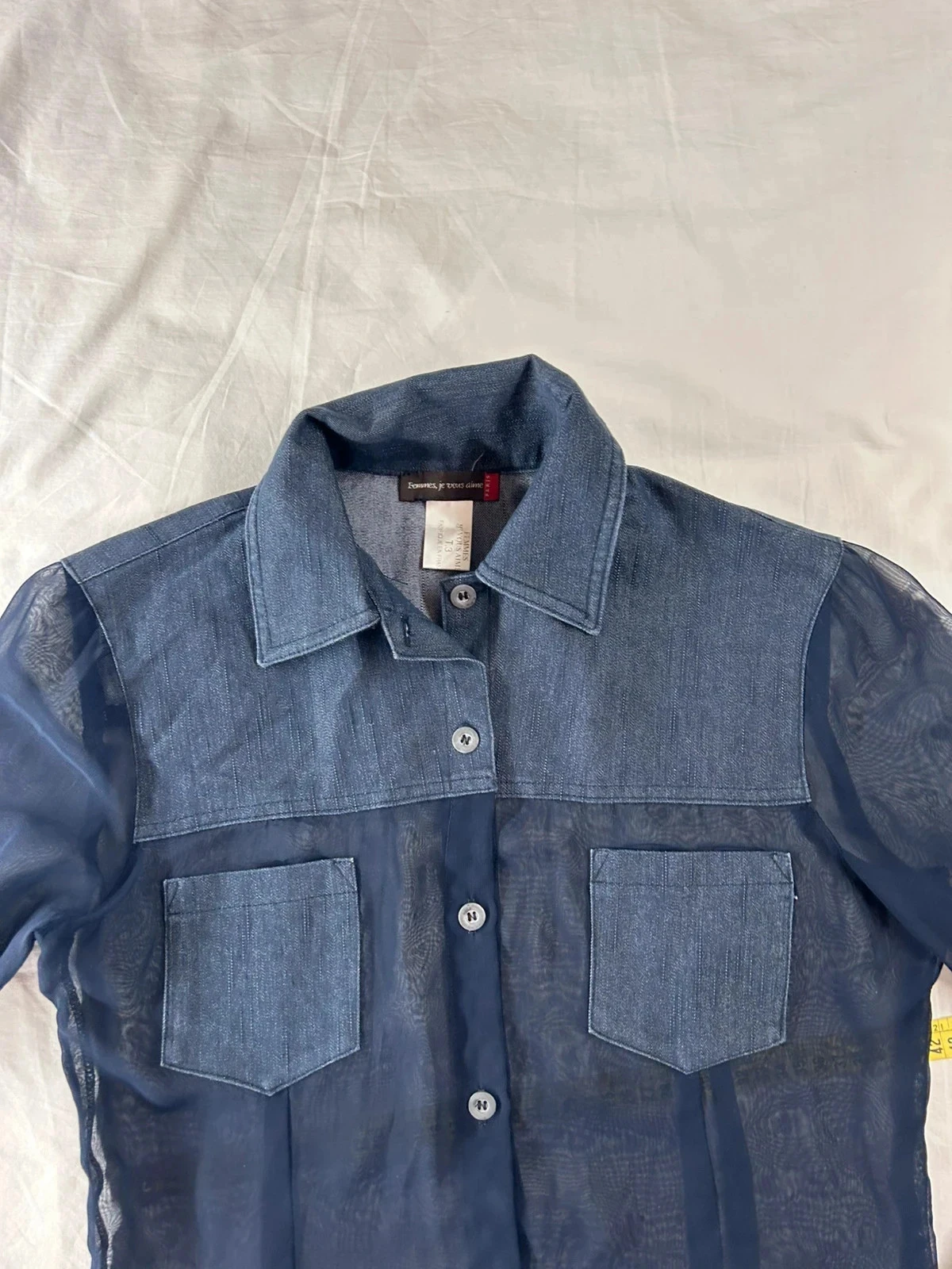 Camisa mujer, te amo azul marino efecto transparente vintage – photo 6